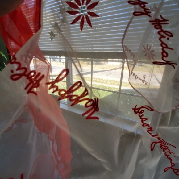 VTG Sheer Organza Christmas Happy Holiday Half Apron White and Red See-Through - Picture 4 of 5
